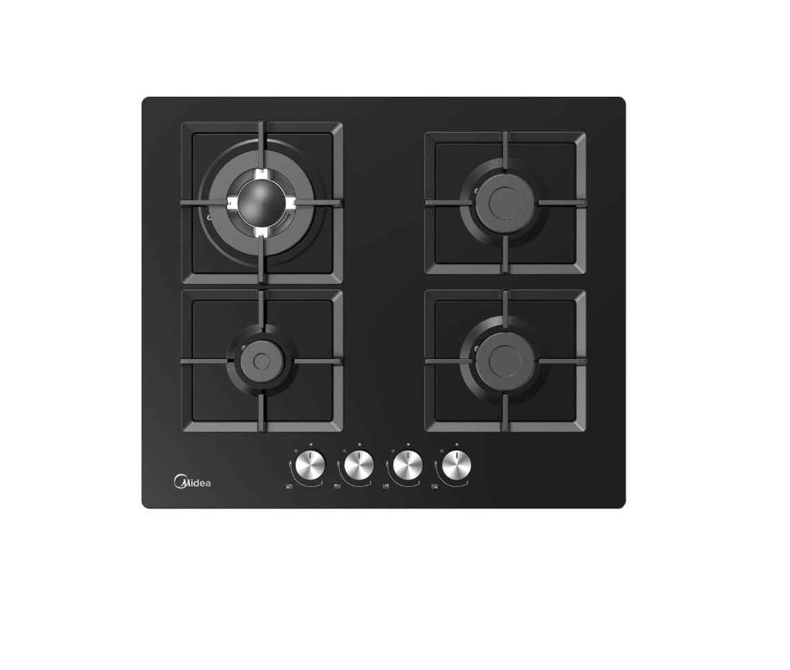 Encimera a Gas 4 Quemadores Negra 60cm con Triple Corona